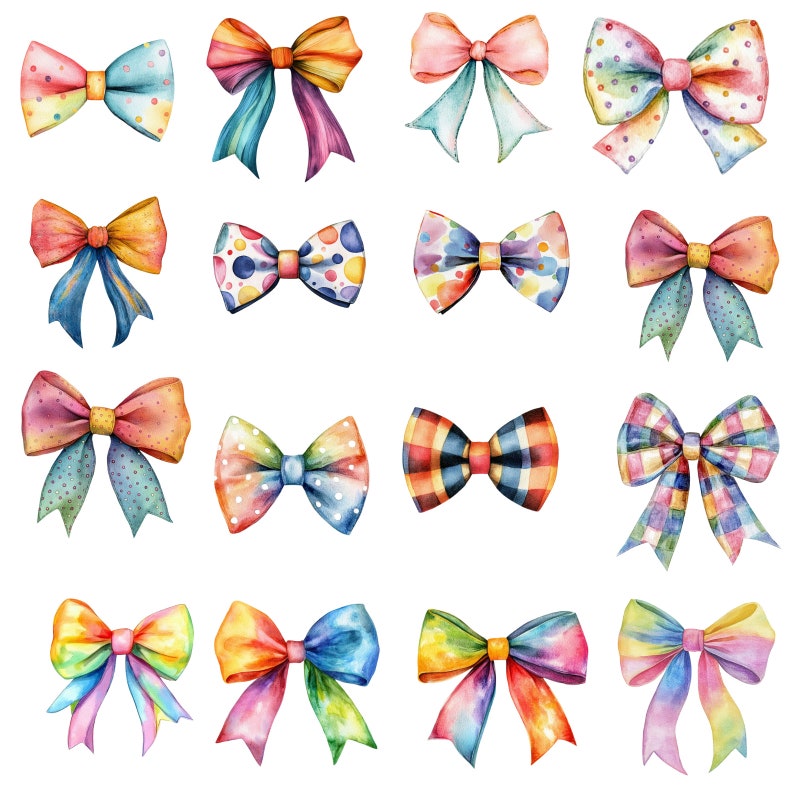 400 Watercolor Bows Clipart PNG Mega Bundle, Colorful Coquette Bow, Silk Coquette Bow Designs, Cute Lace Bow,Girly Clipart, Digital Download image 5
