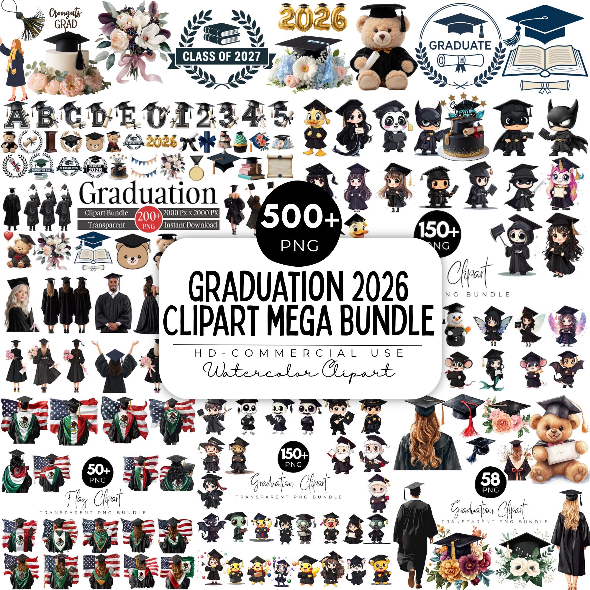 Graduation 2026 PNG Clipart Mega Bundle, Watercolor Class of 2026 ...