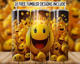 Smiley Gesicht Tumbler Wrap, Lächeln Emoji 20 Unzen Skinny Tumbler PNG Sublimation Wrap, Retro Smiley Gesicht, Gerade Smiley Tumbler png