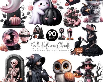 90 Goth Halloween Clipart, Pastel Halloween PNG Png Bundle, Pink Halloween Png, Creepy pumpkins, Haunted gothic graphics, Instand Download