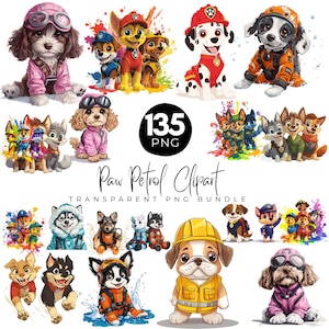135 Paw Patrol Clipart Bundle, Kindergeburtstag Designs, Hundepatrouille, Welpen PNG Bundle, DIY Kinder Party Dekor, digitale Hintergrundbilder