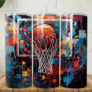 3D Basketball 20 Unzen Skinny Tumbler Wrap PNG, Basketball Tumbler Hintergrund, Tumble Sublimation Design, Sublimation Basketball Design png