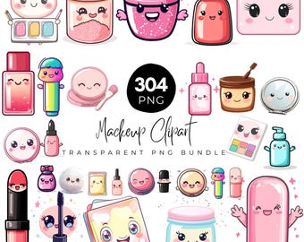 304 makijaż PNG Clipart Bundle, Beauty Tools Png, Makeup Artist Png, T-Shirt Design, dziewczyna z makijażem ust, styl chibi, Digital PNG