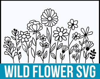 Wilde bloemen svg, bloem schets svg, natuur svg, boeket SVG, bloemen svg, wilde bloem svg, bloemen frame svg, gespleten monogram svg