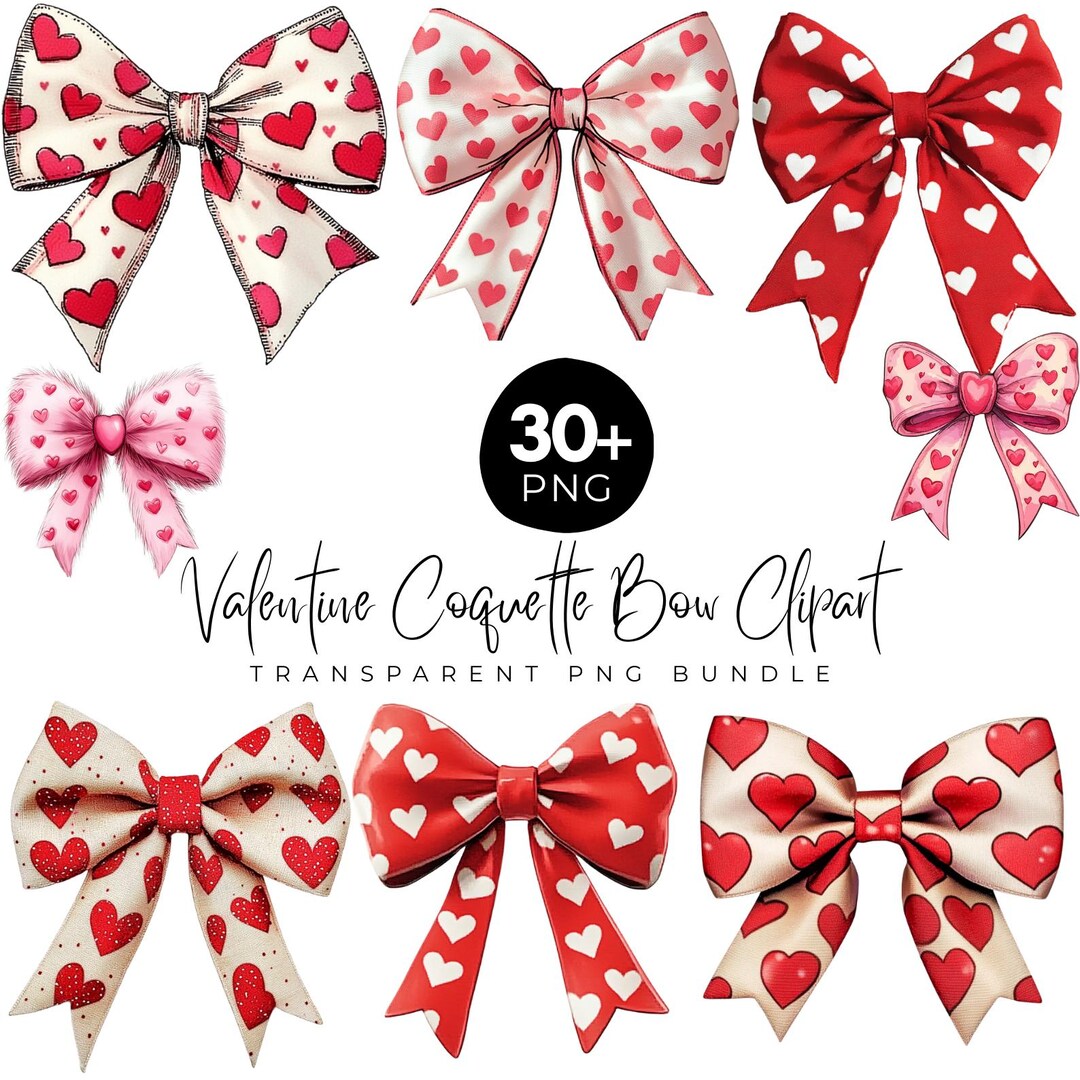 30+ Valentine's Day Heart Coquette Bow PNG Bundle, Valentine Day Love ...