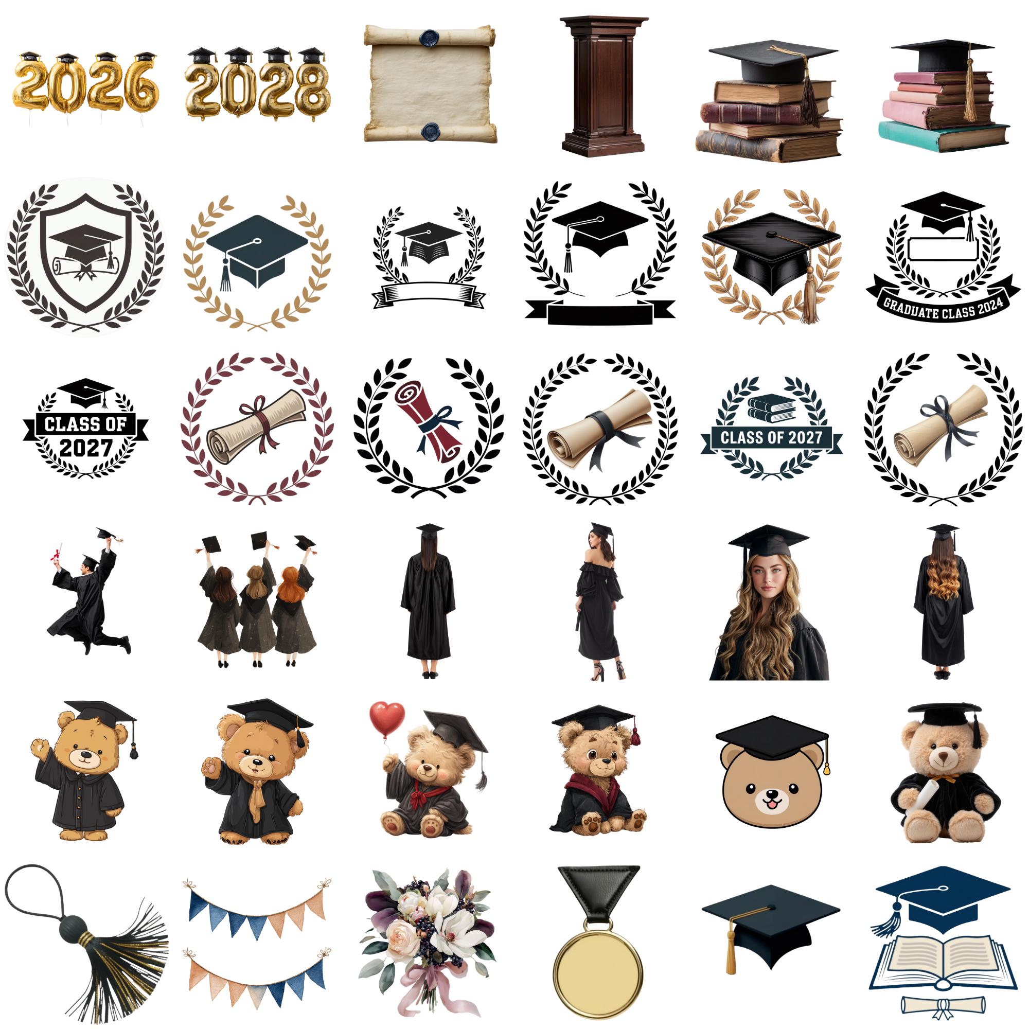 200+ Graduation Clipart PNG Bundle, Graduation Cap Gown Diploma ...