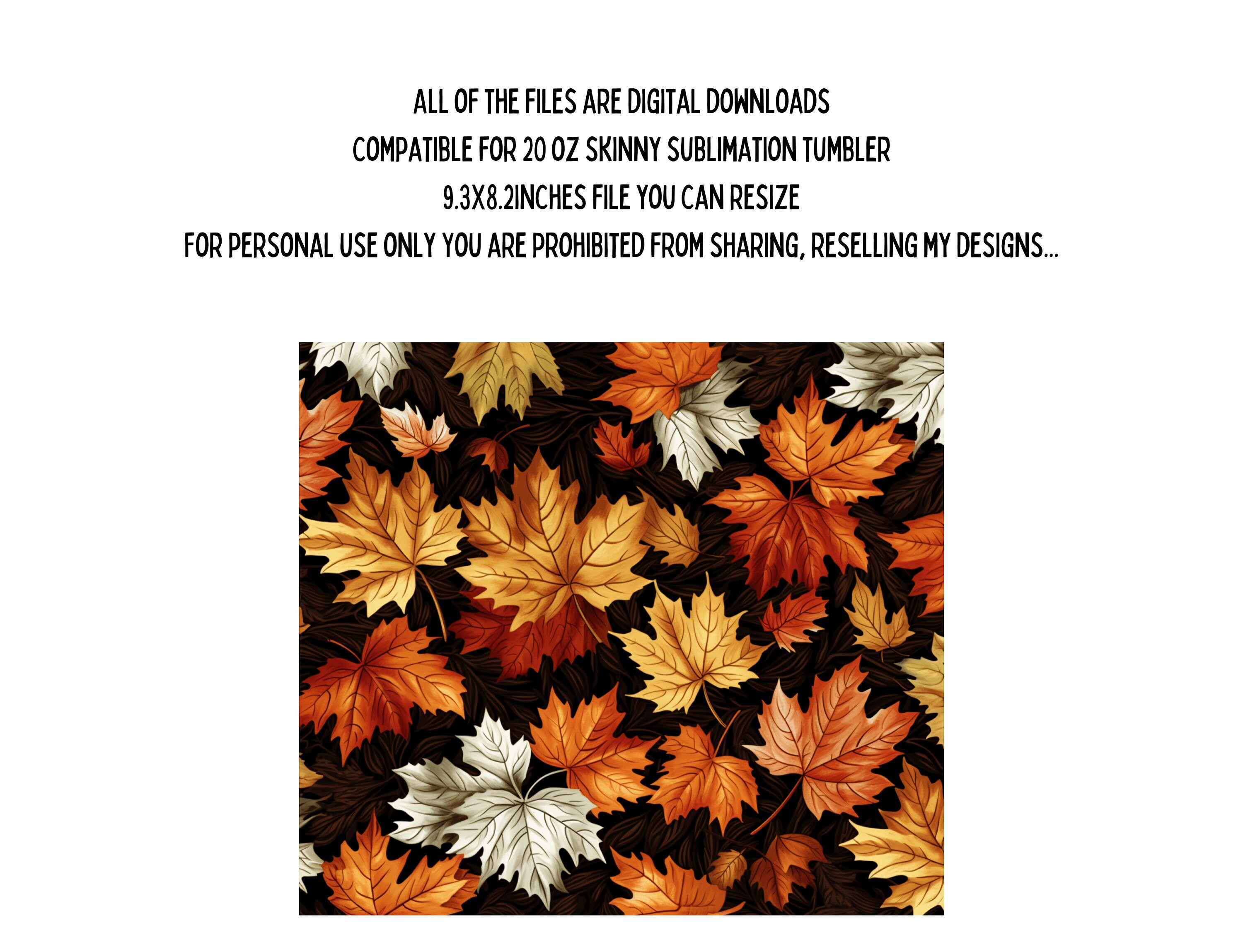 Seamless Sublimation Design, 3D Fall Leaves 20oz Skinny Tumbler Wrap ...