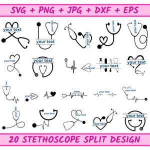 Stethoscope Split Monogram, Heart Stethoscope Frame Svg, Doctor Svg, Floral Stethoscope Cricut Cut Files, Svg Bundle BD