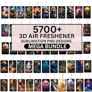 5700+ odświeżaczy powietrza 3D Mega Bundle, wzory fantasy, zwierzęce, vintage i kreskówkowe PNG do sublimacji, pobieranie cyfrowe