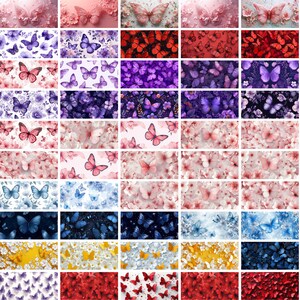 May include: A digital collage of 36 images featuring butterflies on a variety of floral backgrounds. The butterflies are in various colors, including pink, purple, blue, red, and yellow. The floral backgrounds are also in a variety of colors, including pink, white, and yellow.