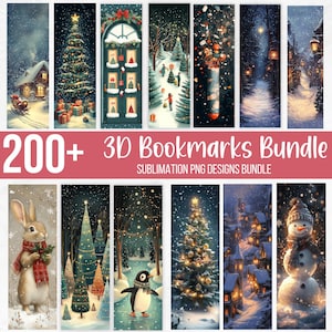 200+ 3D Weihnachts Lesezeichen PNG Bundle, Kaninchen, Winterbäume & Schneelandschaften, Perfekt für Lesezeichen, digitaler Download