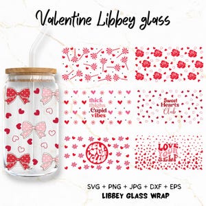 30 Valentines Glass Can Wrap Svg Bundle, Valentine Day Libbey Glass, Heart Coquette Bows 16oz & 20oz Libbey glass, Heart SVG Designs