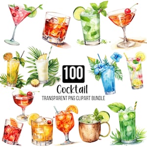 Cocktail Clipart PNG Bundle, Cocktail di nozze, Menu bevande con firma ad acquerello, Illustrazioni di alcolici Menu bar Regalo bevande, Download digitale