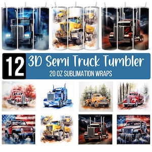 3D Semi Truck Tumbler Wrap Bundle, Truck Tumbler Png, Blue Truck Tumbler Sublimation Design, Children Truck Design, Boys Tumbler PNG Digital