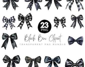 23 Watercolor Black Bows Clipart PNG Bundle, Coquette Bow Clipart, Cute Lace Bow, Silk Coquette Bow Designs, Girly Clipart, Digital Files