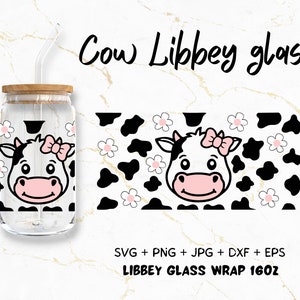 Cow Libbey Glass Can SVG, 16oz Cow Head Libbey Glass Wrap, Animal Print Svg, Baby Cow Glass Wrap , 16oz Libbey Glass, Digital Download