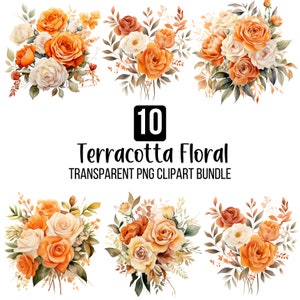 Terracotta boho clipart, herfstbloemen, boho bloem PNG, terracotta bloem, aquarel bloemen, boho herfst bruiloft, digitale download