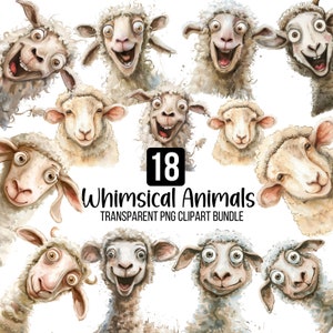 Pacchetto di clipart di facce di pecore carine e divertenti, clipart di animali da fattoria divertenti, clipart di facce di pecore divertenti, acquerello di animali da fattoria carini, download digitale