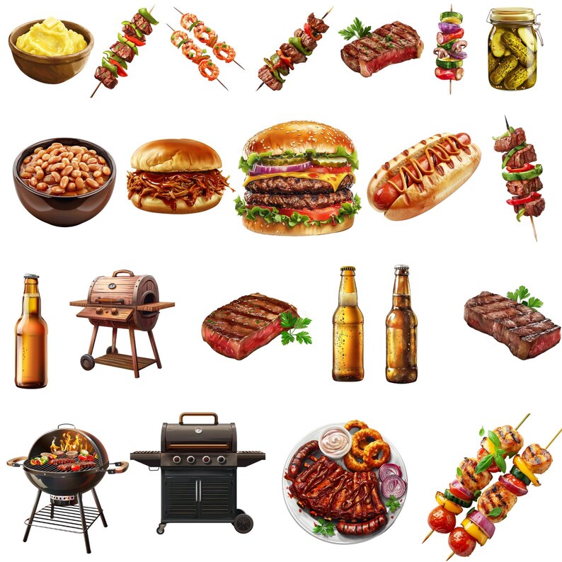 73 Watercolor BBQ Clipart Bundle, Cookout Clipart Png, Grill Party PNG ...