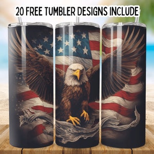 American Eagle Flying Flag 20 Oz Tumbler Wrap PNG, Straight Template, American Flag, Sublimation Tumbler, American Eagle Tumbler Design