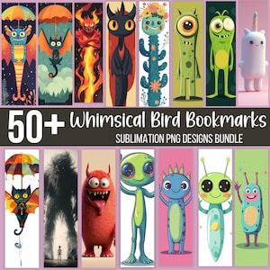 50+ Whimsical Birds Bookmark Bundle, Funny Birds Bookmark PNG, Sublimation Designs, Printable Bookmarks Bundle, Digital PNG