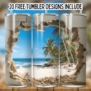 3D Cracked Wall Beach Sea Shells 20oz Tumbler Wrap, Island Beach Straight Tumbler Wrap, Beach Seamless Design, Sublimation Design Png