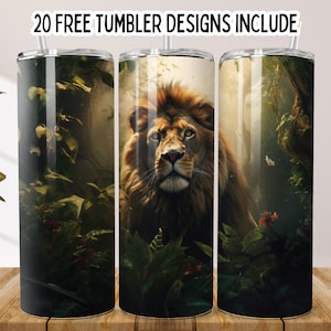 3D Lion 20oz Skinny Tumbler Wrap PNG, Deer Tumbler Wrap, lion Hunting Sublimation Design, Seamless Tumbler Wrap png, Digital Download