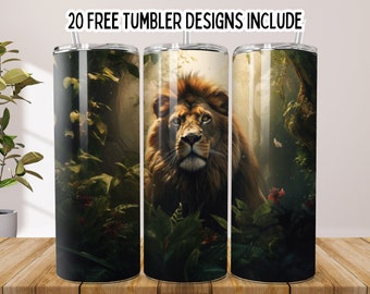 3D Lion 20oz Skinny Tumbler Wrap PNG, Deer Tumbler Wrap, lion Hunting Sublimation Design, Seamless Tumbler Wrap png, Digital Download