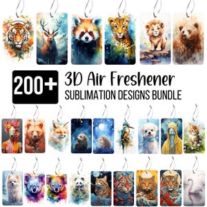 200+ 3D Lufterfrischer Design Bundle, Aquarell Tier Designs, süße Katze, Kaninchen, Wolf, Panda, Tiger und mehr Png Bundle, digitaler Download