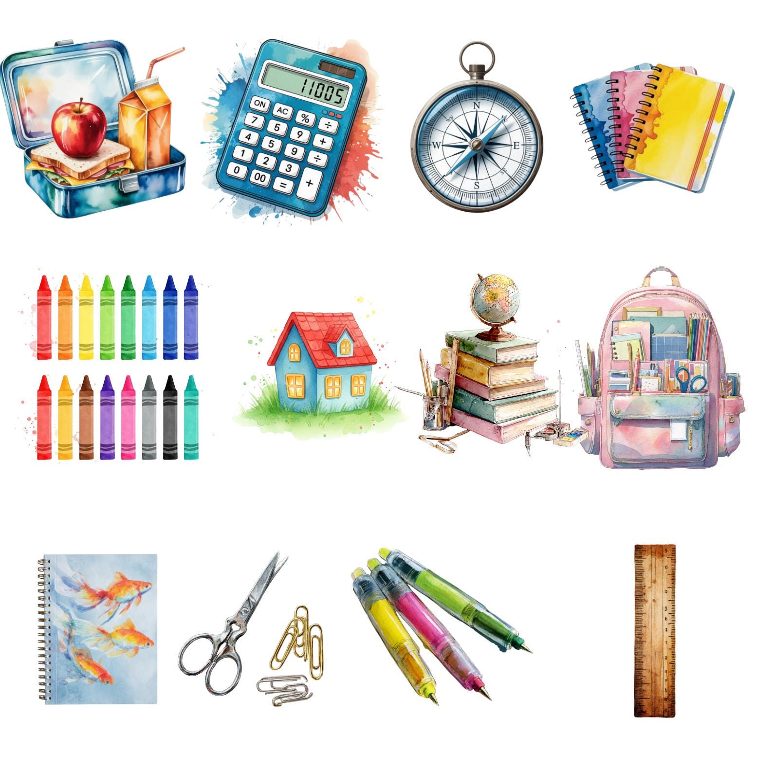 School Supplies Clipart Bundle, Teacher and Student Clipart PNG ...