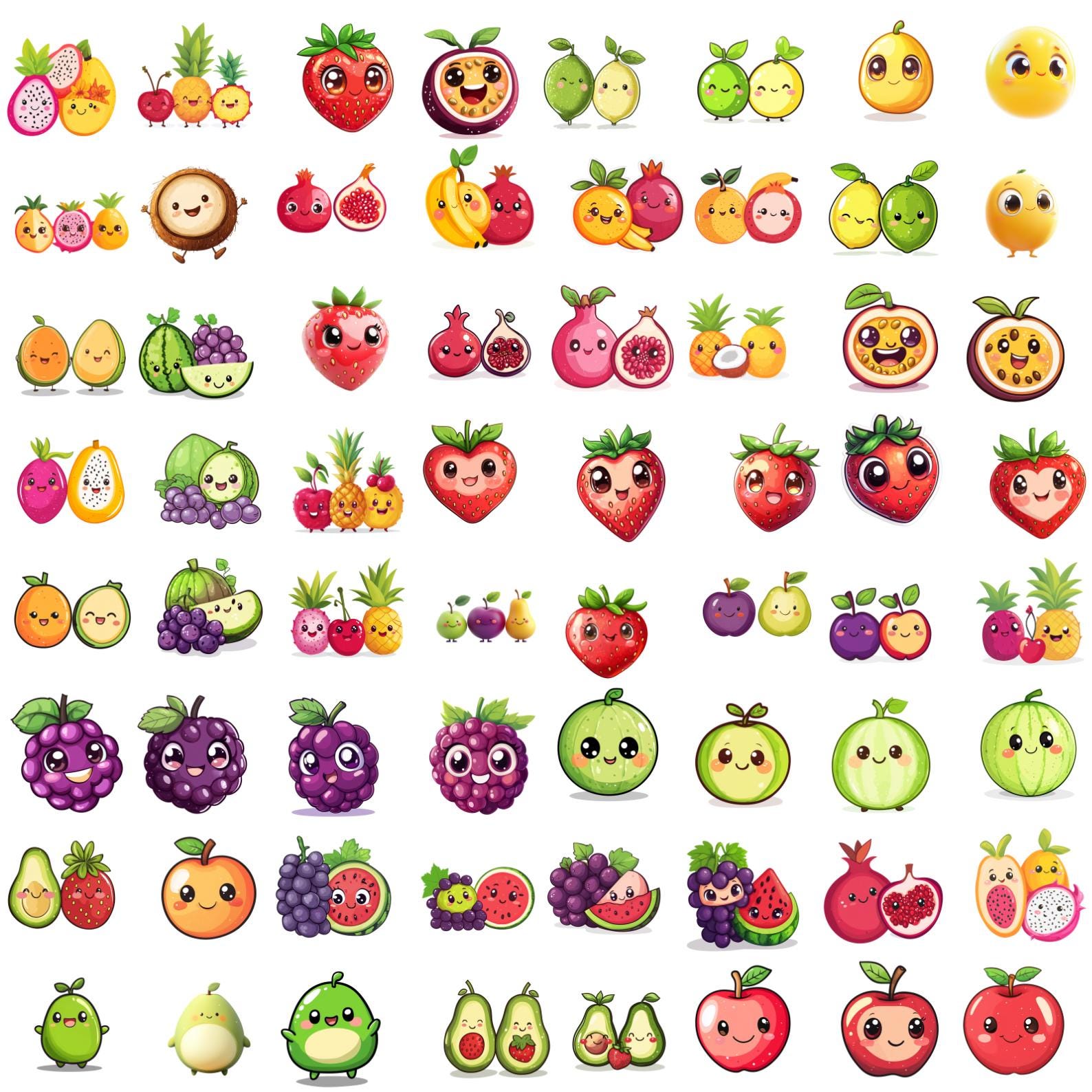 340 Fruits PNG Clipart Bundle, Fruit Clipart Set, Banana, Apple ...