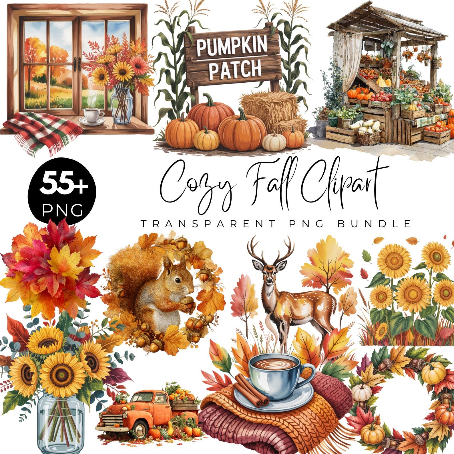 Cozy Fall Png Clipart Bundle, Watercolor Fall Png, Cozy Fall ...