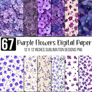 67 Fioletowe kwiaty Cyfrowe papiery, bezszwowe tła kwiatowe, lawendowy botaniczny papier cyfrowy, tekstury kwiatów w stylu vintage, abstrakcyjne kwiaty