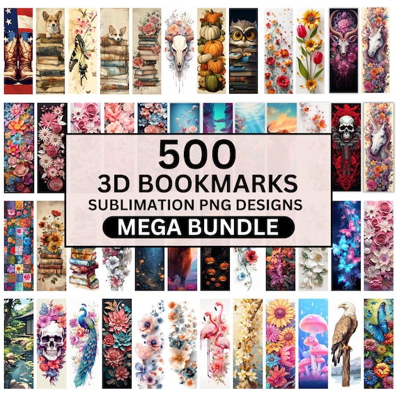 500 Bookmark Sublimation Bundle, 3D Flowers Bookmark, Cute Dog Bookmark, Bookmark Sublimation Designs, Cat Printable Bookmark