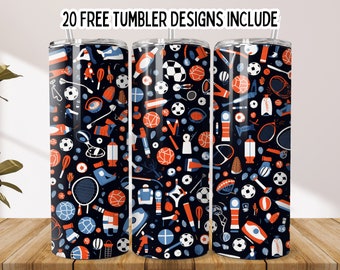 3D Sports Balls 20oz Skinny Tumbler PNG, Baseball Png,American Football Png, Western Tumbler png, Football Player PNG Print Wrap