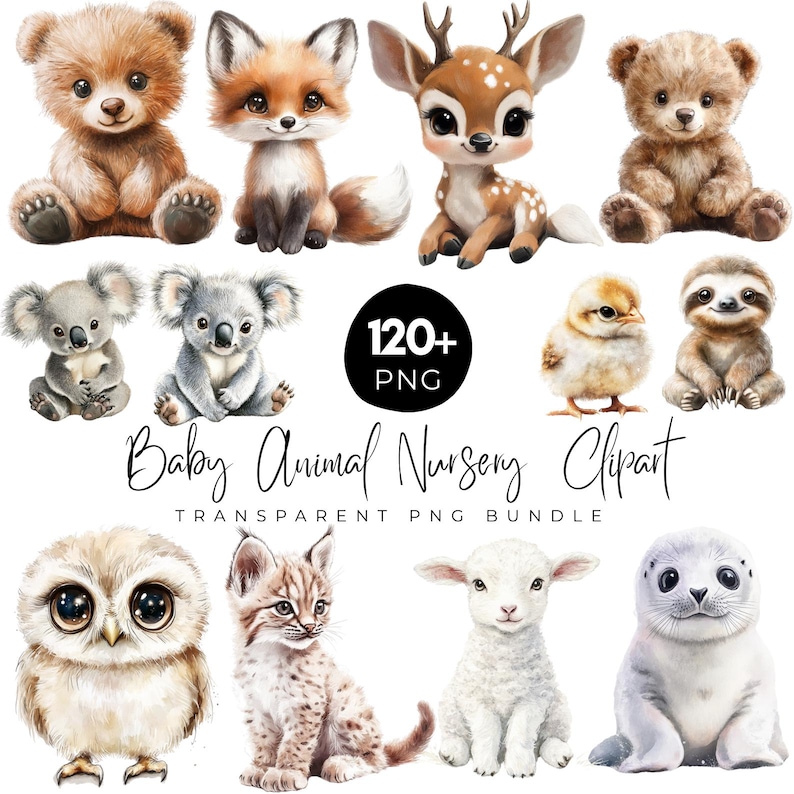 120+ Baby Animal Nursery PNG Bundle, Cute Baby Animal Clipart, Woodland ...