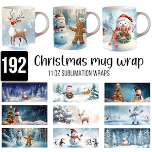 Paquete de 192 envoltorios para tazas navideñas PNG, diseño de taza de invierno de 11 oz con envoltorio completo para tazas navideñas, sublimación de tazas navideñas, descarga digital