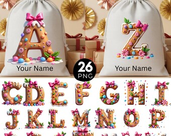 Christmas Bag Alphabet PNG, Letters Clipart, Kids Christmas Bag, Santa  Alphabet PNG, Personalized Name Bag Design, 26 Sublimation PNG