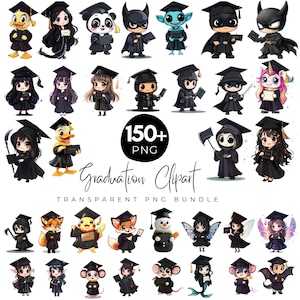 150+ Graduation Clipart Bundle, Cute Cartoon Graduate Characters, Funny Graduation PNG, Cap and Gown Sublimation, Digital Download