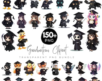 150+ Graduation Clipart Bundle, Cute Cartoon Graduate Characters, Funny Graduation PNG, Cap and Gown Sublimation, Digital Download