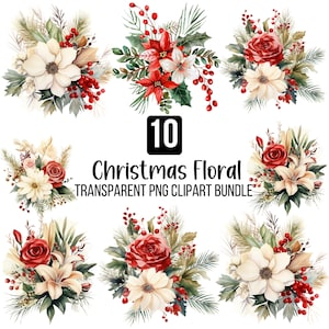 Flores de Natal Clipart Png, Flores de Natal em Aquarela, Flores Vermelhas PNG, Convites Artesanais e Decorações para Cartões, Flores Festivas Clipart