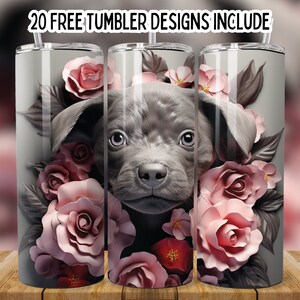 3D Dog 20oz Tumbler Wrap Bundle Designs, Flower Dog Tumbler png, Dog Sublimation Tumbler Wrap, Seamle Dog Wrap, Cute 3D Dog Tumbler Wrap