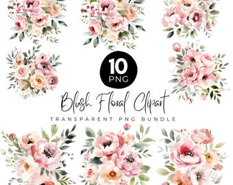Blush Floral Watercolor Clipart, Dusty Rose Floral Clipart, Pink Flower Clipart, Wedding Clipart, Blossom Floral Clipart, Dusty Rose & Blush