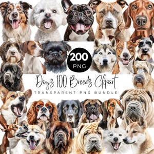 100+ Hunderassen Clipart Bundle, Hund Aufkleber Clipart, süße Hunde PNG, Schäferhund, Französische Bulldogge, süße Hunde Digitale Illustration