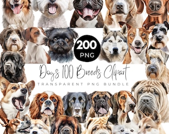 100+ Dog Breeds Clipart Bundle, Dog Stickers Clipart, Cute Dogs PNG, German Shepherd, French Bulldog, Cute Dogs Digital Illustration