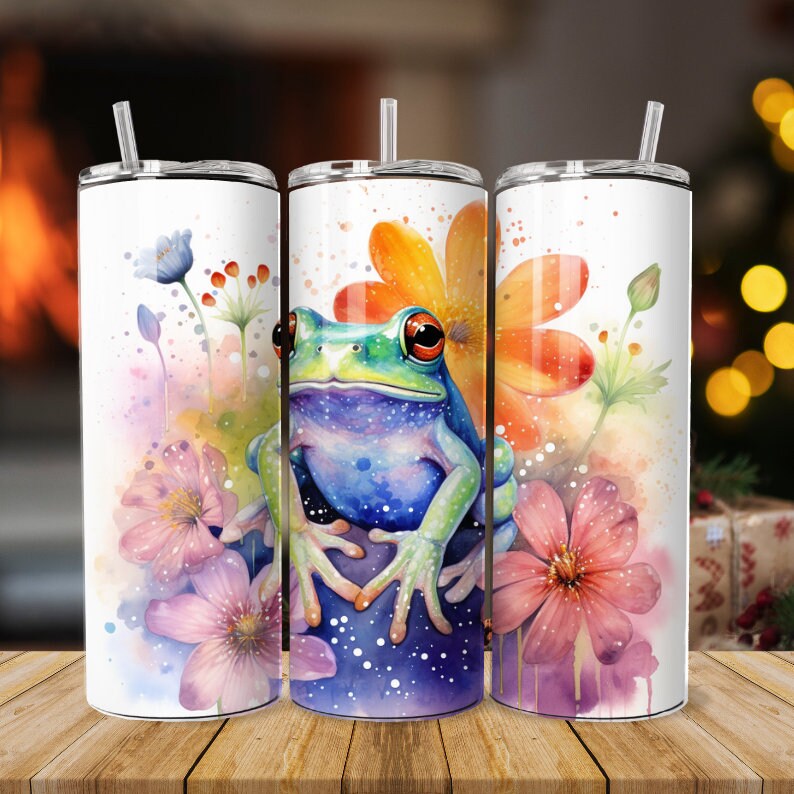 Frog Watercolor 20oz Skinny Tumbler Sublimation Png, Cute Frog Tumblers ...