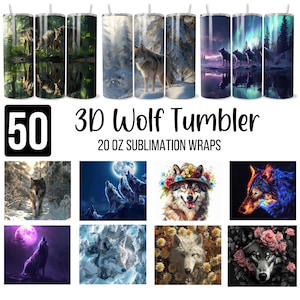 50 wolven Tumbler Wrap PNG-bundel, Wolf Tumbler Png, 20oz Skinny Tumbler, Straight Wolf PNG-bestand, sublimatie ontwerp digitale download