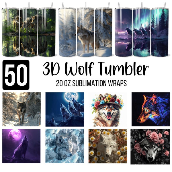 50 Wolves Tumbler Wrap PNG Bundle, Wolf Tumbler Png, 20oz Skinny Tumbler, Straight Wolf PNG File, Sublimation Design Digital Download