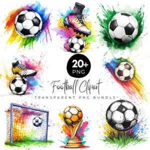 20+ Watercolor Football Clipart, Sports Clipart Set, Football Goal PNG,Watercolor Soccer Elements, FootBall PNG Bundle, Digital Football Art