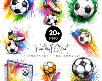 20+ Watercolor Football Clipart, Sports Clipart Set, Football Goal PNG,Watercolor Soccer Elements, FootBall PNG Bundle, Digital Football Art